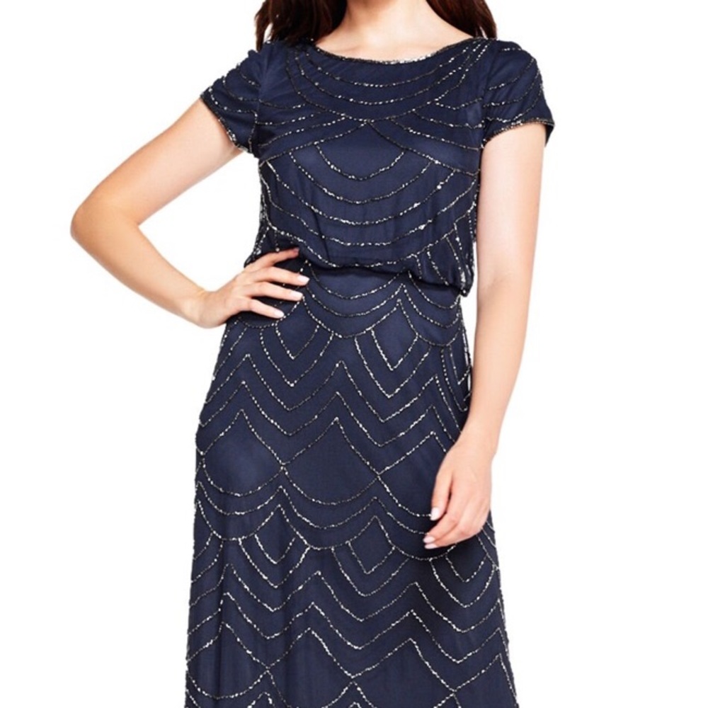 Adrianna Papel: Short Sleeve Beaded Blouson Gown